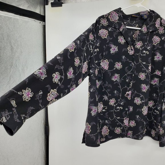 Laura Scott Black Long Sleeved Floral Print Button Down Shirt Size 18W - Picture 6 of 7